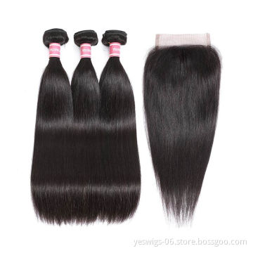 Peruvian Hair Straight Hair Bundles with Closure Remy Human Hair Weave Bundles With Closure Natural Color
